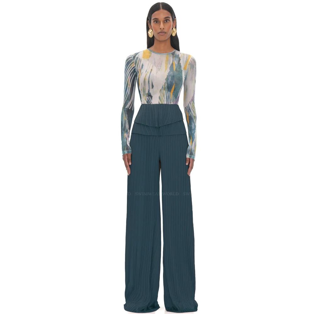 NWT Andrea Iyamah Green Satin Party High Waisted Linea Pleated Pants Size XL